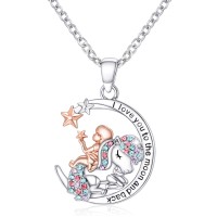 Jeka Girls Horse Necklace Gifts, Rainbow Lucky Horse Jewelry Birthday Christmas Gifts for Girls Women Daughter Granddaughter Niece Horse Lover-JK-006-Moon
