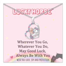 Jeka Girls Horse Necklace Gifts, Rainbow Lucky Horse Jewelry Birthday Christmas Gifts for Girls Women Daughter Granddaughter Niece Horse Lover-JK-006-Heart B
