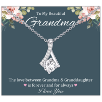 Jeka Grandma/Mom Necklace Heart CZ Stone Necklace Mothers Day Birthday Christmas Gifts-JK-007-CZ-GM