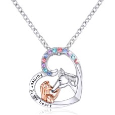 Jeka Girls Horse Necklace Gifts, Rainbow Lucky Horse Jewelry Birthday Christmas Gifts for Girls Women Daughter Granddaughter Niece Horse Lover-JK-006-Heart A