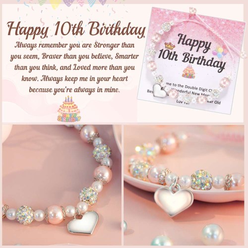 Pink 10th Birthday Girl, 10th Birthday Charm Bracelet, Granddaughter  Daughter Gift Idea, Girls Tenth Birthday Gift, 10 Year Old Girl Birthday