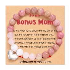 Bonus Mom Gifts, Gifts for Stepmom, Mothers Day Gifts for Bonus Mom Heart Bracelet Birthday Christmas Gift from Daughter Son, Second Mom Gifts---JK-013-bonus mom