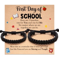 Jeka Back to School Gifts, First Day of School Bracelets Gifts, Mommy and Me Matching Bracelets,  Back to School Bracelet, First 1st Day of School Bracelets Gifts, Sister Brother Daughter Son Gifts from Mom Father Black Bracelets-JK-022-SCH-black