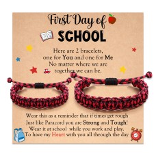 Jeka Back to School Gifts, First Day of School Bracelets Gifts, Mommy and Me Matching Bracelets, Mom and Son Bracelet, Back to School Bracelet, First 1st Day of School Bracelets Gifts, Sister Brother Daughter Son Gifts---JK-022-SCH-red black