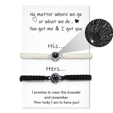 Jeka Matching Bracelets for Couples, Projection Bracelets 100 Languages I Love You Bracelet Pulseras Para Parejas Distance Relationship Gifts His and Hers Valentines Day Birthday Anniversary Christmas Gifts for Boyfriend Girlfriend -JK-CP bracelets NEW