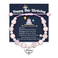 Jeka Happy Birthday Gifts for 8 Year Old Girls, 10th Birthday Pink Pearl Heart Charm Bracelets Gifts for Girls Daughter Granddaughter Niece Cousin MY-100-8 Birthday gifts