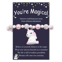 Jeka Unicorn Gifts for Girls, Pink Pearl Unicorn Bracelet Birthday Jewelry Gifts for Girls-MY-103-Unicorn A