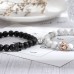 Jeka Magnetic Matching Couples Bracelets Natural Stone Beaded Long Distance Relationships Gifts for Men Women His Hers Friends-Black and white crown
